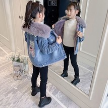 2022 Korean Winter Girl Denim Jacket  Sequined  Plus Velvet Girl Outerwear Coat  - £89.09 GBP