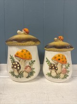 2 x Sears Roebuck Merry Mushroom vntg 1978 ceramic canister 6.25” 7.25” ... - $81.45 CAD