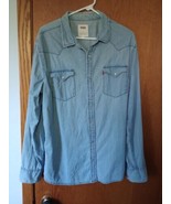 LEVIS Shirt Denim Mens L Western Pearl Snap Cowboy Long Sleeve Outdoor Jean - $20.00