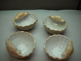 Vintage 4 Shell Dishes With Orange Coral And Pink Speckled Paint &amp; White Inside - £28.41 GBP