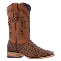 Mens Cognac Leather Cowboy Boots Snake Print Western Wear Square Toe Botas - £111.90 GBP