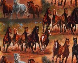 Cotton On the Run Horses Equestrian Animals Brown Fabric Print by Yard D... - $14.95