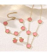 Pink Clover Jewelry Set | Gold Plated Stainless Steel - $272.88 MXN