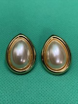 Vintage Teardrop Faux Pearl Gold Tone  Earrings Fashion Jewelry Estate F... - $9.89