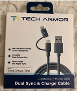 Tech Armor Dual USB Sync/Charge Cable Gray 6 Feet Compatible w/ Apple &amp; ... - $24.38 CAD