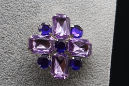 Vtg Faceted Purple Blue Prong Set Silver Tone Rhinestone Brooch Maltese ... - $375.23 MXN