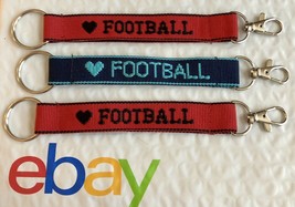 ❤️FOOTBALL Personalized Embroidered Strap Key Rings Keychains w Attachment Clasp - £7.87 GBP