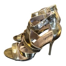 Quipid Gold strappy faux snake pattern heels women’s size 10 - £15.58 GBP