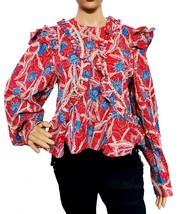 Isabel Marant Women&#39;s Floral Printed Cotton Ruffle Laced Blouse Tunic To... - $129.38