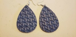 Faux Leather Dangle Earrings (New) Dark Blue Weave #192 - £4.14 GBP