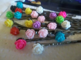 Lot   Z10   23 NEW hand set bobby hair pins various flower colores jewel... - $12.34