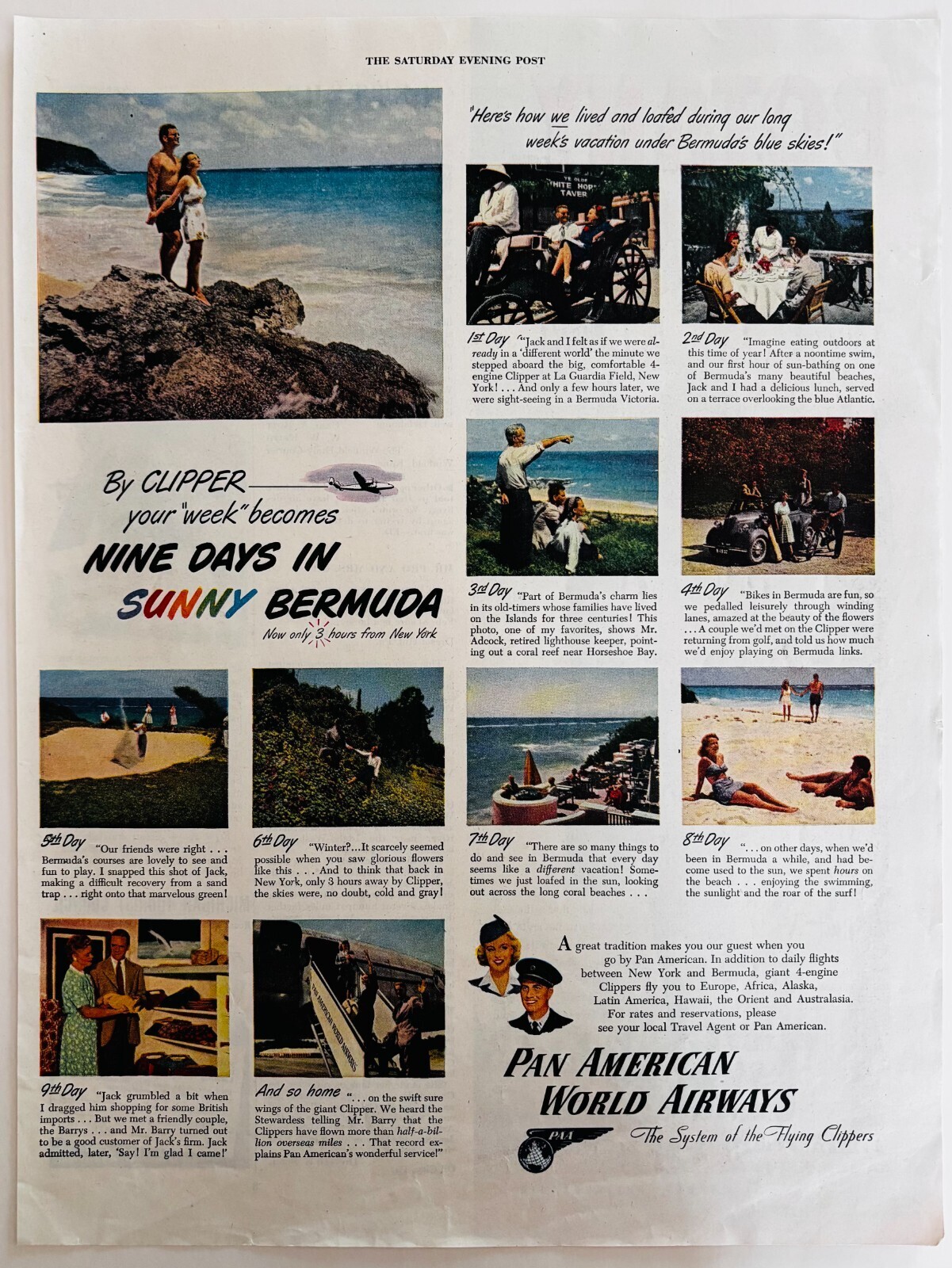 1947 Pan American Airline Advertisement Bermuda Flying Clippers Aviation DWWW6 Item image 2