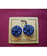 Vintage Navy Blue Plastic Flower Slide Clip On Earrings - £7.81 GBP