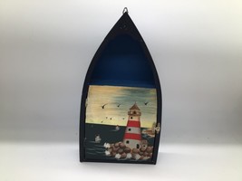 Wooden Boat Shaped Key Holder Cabinet Nautical Decor Hand Painted Lighth... - $23.71