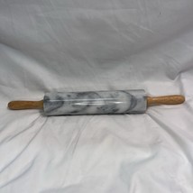 White Gray Marble Rolling Pin 18” Long Barrel Wood Handles Heavy Kitchen - $23.00