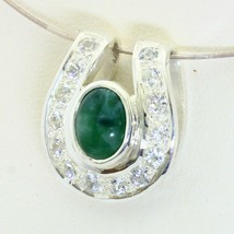 Lucky Horseshoe Pendant Burma Green Jade White Sapphire Halo Silver Design 171 - £168.15 GBP