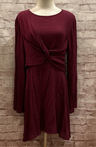 ENTRO Long Sleeve Burgundy Twist Front A- Line Dress Rayon Womens Size M... - £30.63 GBP