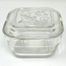 Vintage Clear Pressed Glass Square Refrigerator Dish with Leaf Embossed LId - $23.74