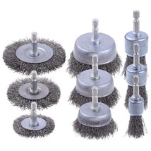 9 Pack Drill Wire Brush With 1/4-Inch Hex Shank, Carbon Steel Drill Wire... - £23.58 GBP