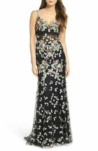 Mac Duggal Embroidered Mesh Gown Sz 0 Black Multi Mrsp $698 - £301.56 GBP