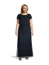 Adrianna Papell Long Beaded Blouson Dress in Midnight Black     20 - £197.04 GBP