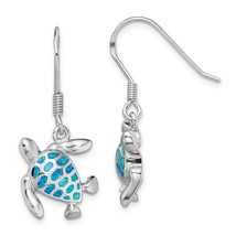 Silver  Polished Blue Created Opal Turtle Dangle Earrings QE14038 - $90.95