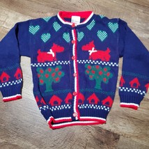 Vtg Knitique Youth Size Cardigan Sweater Red Navy Scottie Dog Tree Doghouse See - £56.38 GBP