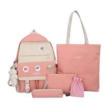 5-piece Set Harajuku Women Backpack Casual Canvas School Bags Kawaii Teenage Gir - £41.86 GBP