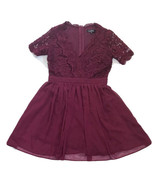 Lulus Burgundy Dress Fits Small Lace Bodice Scalloped V-Neck Holiday Christmas - $21.78
