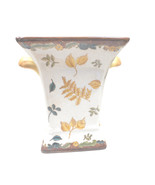 Yellow and Gold Ceramic Vase  2 Handled Glazed Tapered - $14.59