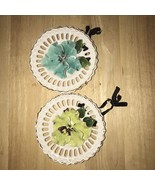 Vintage 3D Flower Plates Blue Green Yellow Hand Sculpted Painted Wall Ar... - $24.18