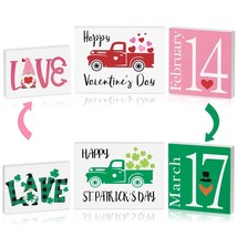 ValentineS Day Wood Block Reversible Tiered Tray Decor, Farmhouse St. PatrickS D - £15.14 GBP