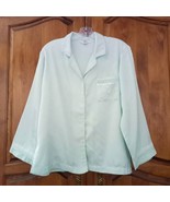 Miss Elaine Pajama Top Button Front Seafood Green Long Sleeve Pocket Wom... - $541.50 MXN
