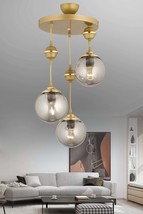 Pendant Lamp Tray Antique 3-Piece Smoked Glass Downward Facing Luxury Chandelier - £60.54 GBP