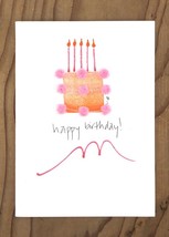 Peach Orange Birthday Cake with Pink Pom-Poms Greeting Card - £5.83 GBP