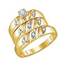 His Her Simulated Diamond Wedding Ring Band Trio Bridal Set 14KGold Plated 1/2CT - £117.63 GBP