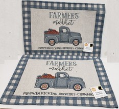 Set Of 2 Same Tapestry Placemats, 13&quot;x19&quot;, Truck W/PUMPKINS,FARMER&#39;S Market, Dg - £11.13 GBP