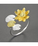 Elegant Water Lily Flower Adjustable Rings 925 Sterling Silver Engagemen... - $33.00