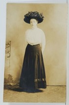 RPPC Victorian Woman Wearing Large Hat Pretty Clothing Portrait Postcard M17 - £7.79 GBP