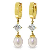 Galaxy Gold GG 14K Yellow Gold Hoop Earrings with Natural Pearls and Aqu... - £320.87 GBP