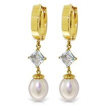 Galaxy Gold GG 14K Yellow Gold Hoop Earrings with Natural Pearls and Aqu... - £325.73 GBP