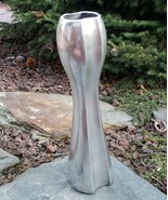 Vtg Modernist Abstract Vase Aluminum Chrome Wavy Hourglass Metal Art Hom... - $51.92