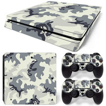 PS4 Slim Skin Console &amp; 2 Controllers White Camo Vinyl Decal Wrap - £11.16 GBP