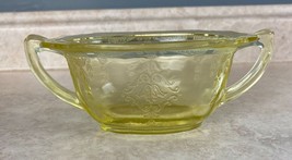 Yellow glass Handled Condiments Bowl With Beautifull Patterned Relief Work - $11.77