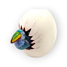 Tonala Pottery Hatched Egg Blue Red Toucan Hand Painted Signed 233 - £11.75 GBP