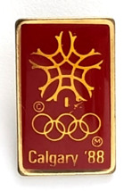 Calgary 1988 Olympic Pin Red Gold Winter Games Logo COA  Artiss-Regina T... - $12.99