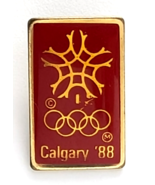Calgary 1988 Olympic Pin Red Gold Winter Games Logo COA  Artiss-Regina T... - $17.76 CAD