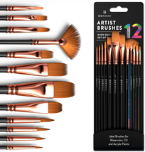 Professional Artist Paint Brush Set of 12 - Painting Brushes Kit for Kids, Adult - £11.50 GBP