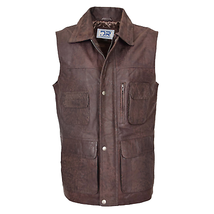 DR116 Men&#39;s Classic Fisherman Leather Waistcoat Brown - £120.12 GBP