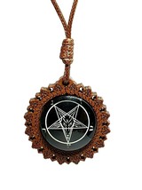 Baphomet Necklace Inverted Pendant Satan Goat Deity Occult Pentagram Cord Lace - £5.12 GBP